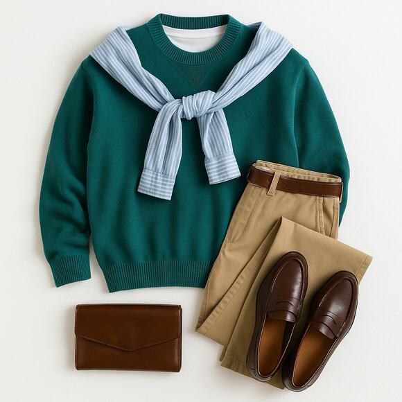 Vintage 90s Croft & Barrow Green Knit Sweater L Heavyweight Grandpa Preppy Knit - Picture 2 of 9